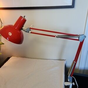 Vintage Luxo red articulated desk lamp